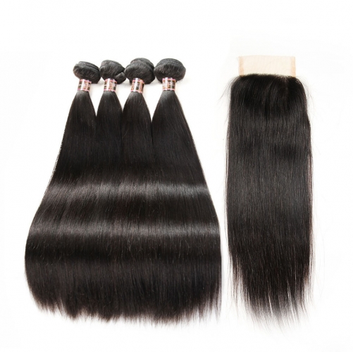 4 Bundle with Closure  HD Lace and Transparent Lace Closure 4*4 5*5 6*6 Straight Human Virgin Hair Free Part Closure