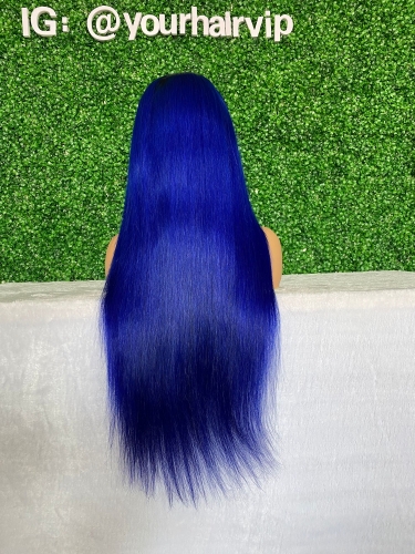 Custom T1B/Blue color HD lace full frontal wig unit 13x4 13x6 hight quality hight density small knots bleached very well