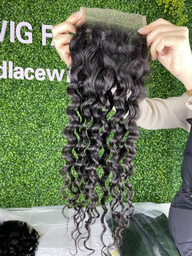 Natural color Deep Curly wave HD lace closure Indian virgin hair 4x4 5x5 6x6 closure best quality hight density small knots