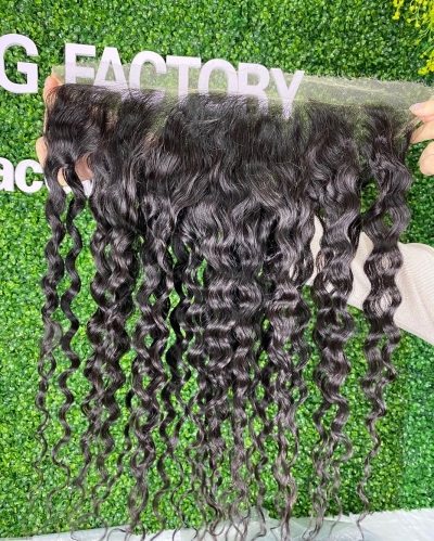 Natural color HD lace frontal deep curly Indian virgin hair 13x4 13x6  frontal best quality hight density small knots