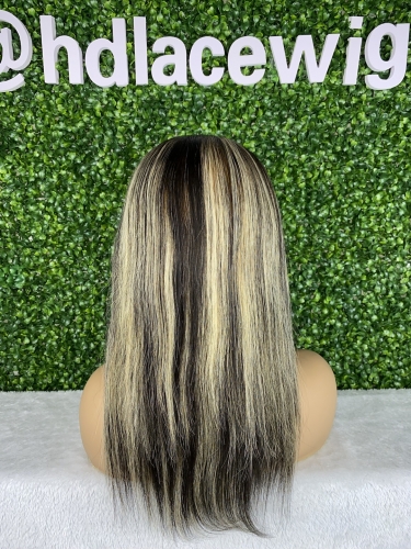 Raw Single donor hair Straight T1B/613  hightlight custom color wig 13x4 13x6 HD lace full frontal wig high quality high density small knots bleached