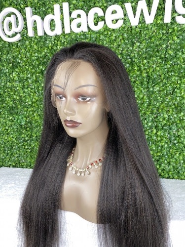 Yaki Straight natural color 1B HD Lace / Transparent Lace full lace wig high quality  small knots bleached very well unit