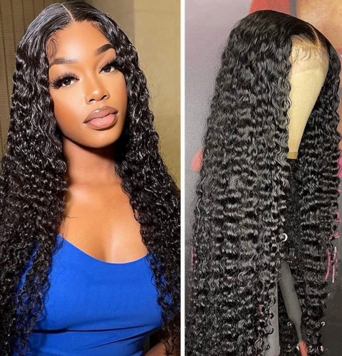 Deep Curly HD Lace Full Frontal Wig 13*4/13*6 Pre-plucked Hairline invisible thin lace on all color skin virgin hair