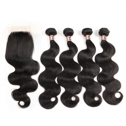 Body wave 4 Bundle with Closure  HD Lace and Transparent Lace Closure 4*4 5*5 6*6 Human Virgin Hair Free Part Closure