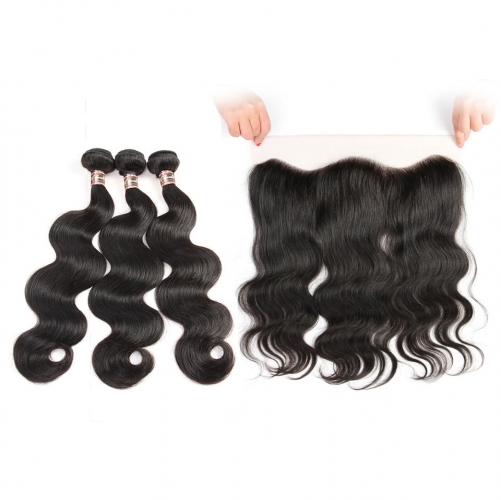 Body wave 3 Bundles with Frontal  HD Lace and Transparent Lace 13*4 13*6 Human Virgin Hair Pre-Plucked Natural Hairline Frontal