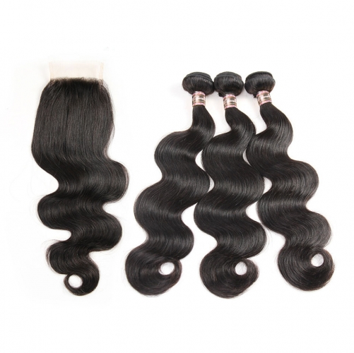 3 Bundles with Closure HD Lace and Transparent Lace Closure 4*4 5*5 6*6 Body Wave Human Virgin Hair Free Part Closure