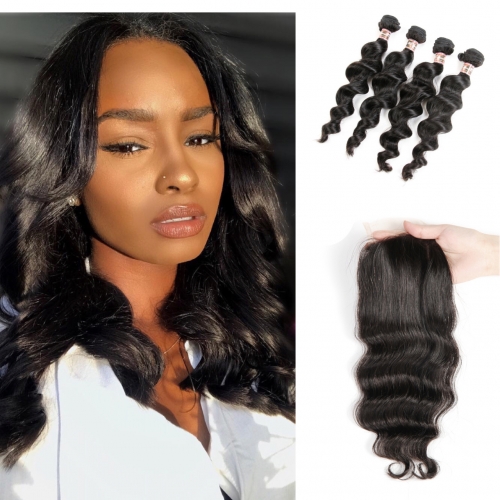 4 Bundle with Closure  HD Lace and Transparent Lace Closure 4*4 5*5 6*6 Loose Deep Wave Human Virgin Hair Free Part Closure