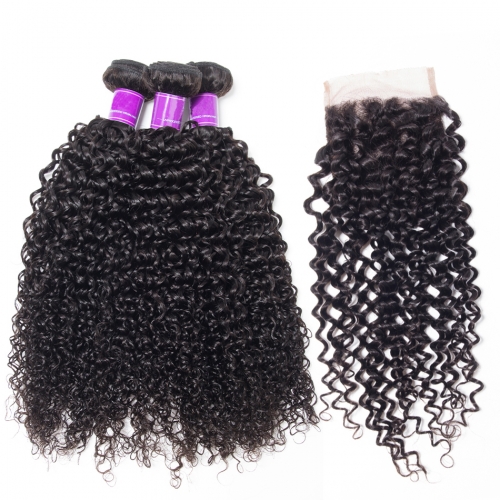 3 Bundles with Closure HD Lace and Transparent Lace Closure 4*4 5*5 6*6 Italian Curly Wave Human Virgin Hair Free Part Closure