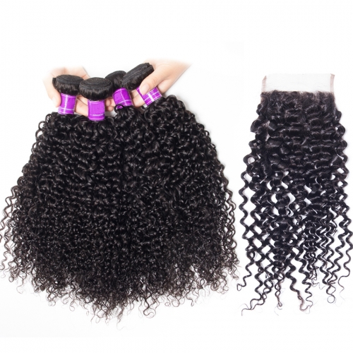 4 Bundle with Closure  HD Lace and Transparent Lace Closure 4*4 5*5 6*6 Italian Curly Wave Human Virgin Hair Free Part Closure