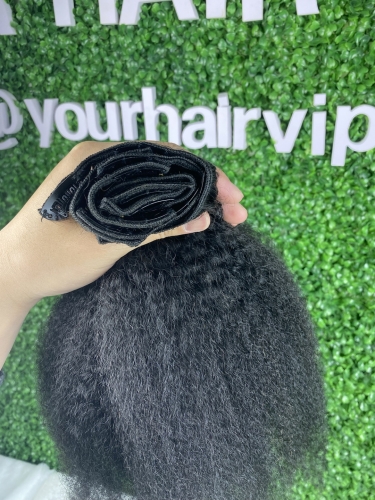 Clip ins hair extensions Kinky Straight Indian virgin hair 1B natural color