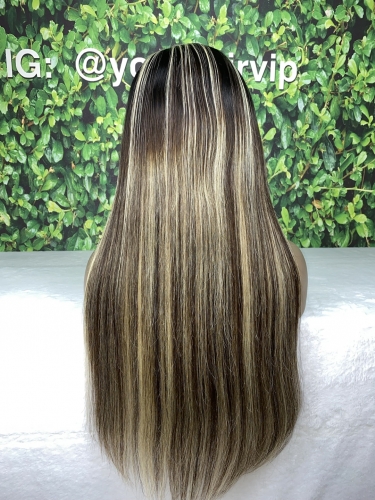 Raw Single donor hair Straight T1B/613  highlight custom color wig 5x5 HD lace closure wig high quality high density small knots bleached