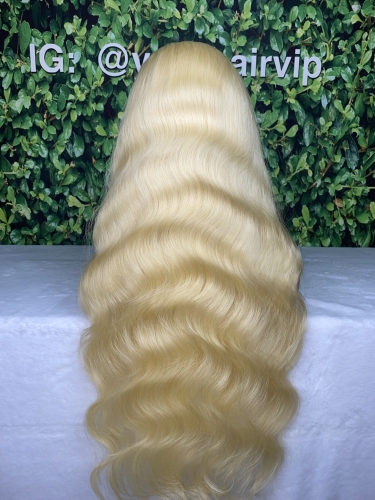 Raw Single donor hair Body Wave 613 blonde custom color wig 5x5 HD lace closure wig high quality high density small knots bleached