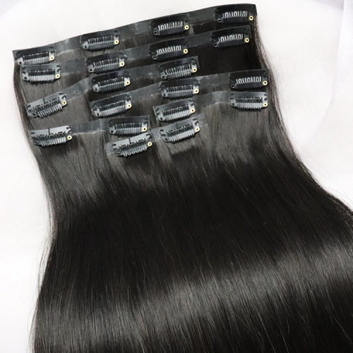 PU Skin Weft Clip Ins Natural 1B Color Factory Direct Human Remy Hair Extensions Silky Straight Clip In Hair