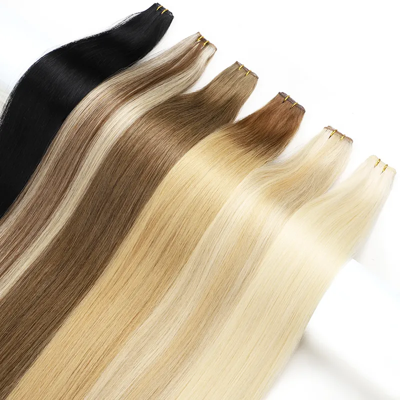 100% virgin hair weft double drawn hand tied new genius weft hair extensions human hair