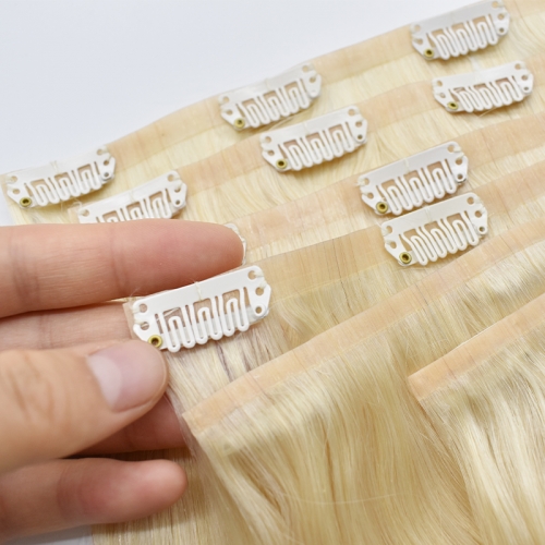 Seamless PU Skin Weft Clip Ins 613 Blonde Human Remy Hair Extensions Silky Straight Clip In Hair