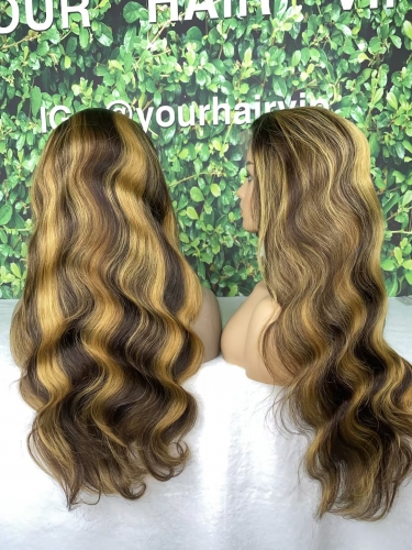 Bady Wave 4/27 Highlights dark root color wig 13x4 13x6 HD lace full frontal wig high quality high density small knots bleached very well unit